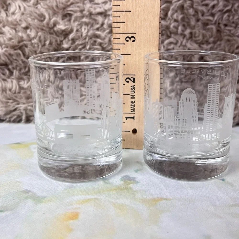 2 Jim Beam Urban Stillhouse Louisville Kentucky Shot Glass Glasses Scenery Thick
